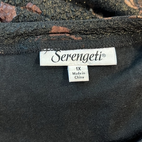 Serengeti Black Bronze Brown Rose Print 3/4 Sleeve Shift Dress Stretch Size 1X - Picture 6 of 8